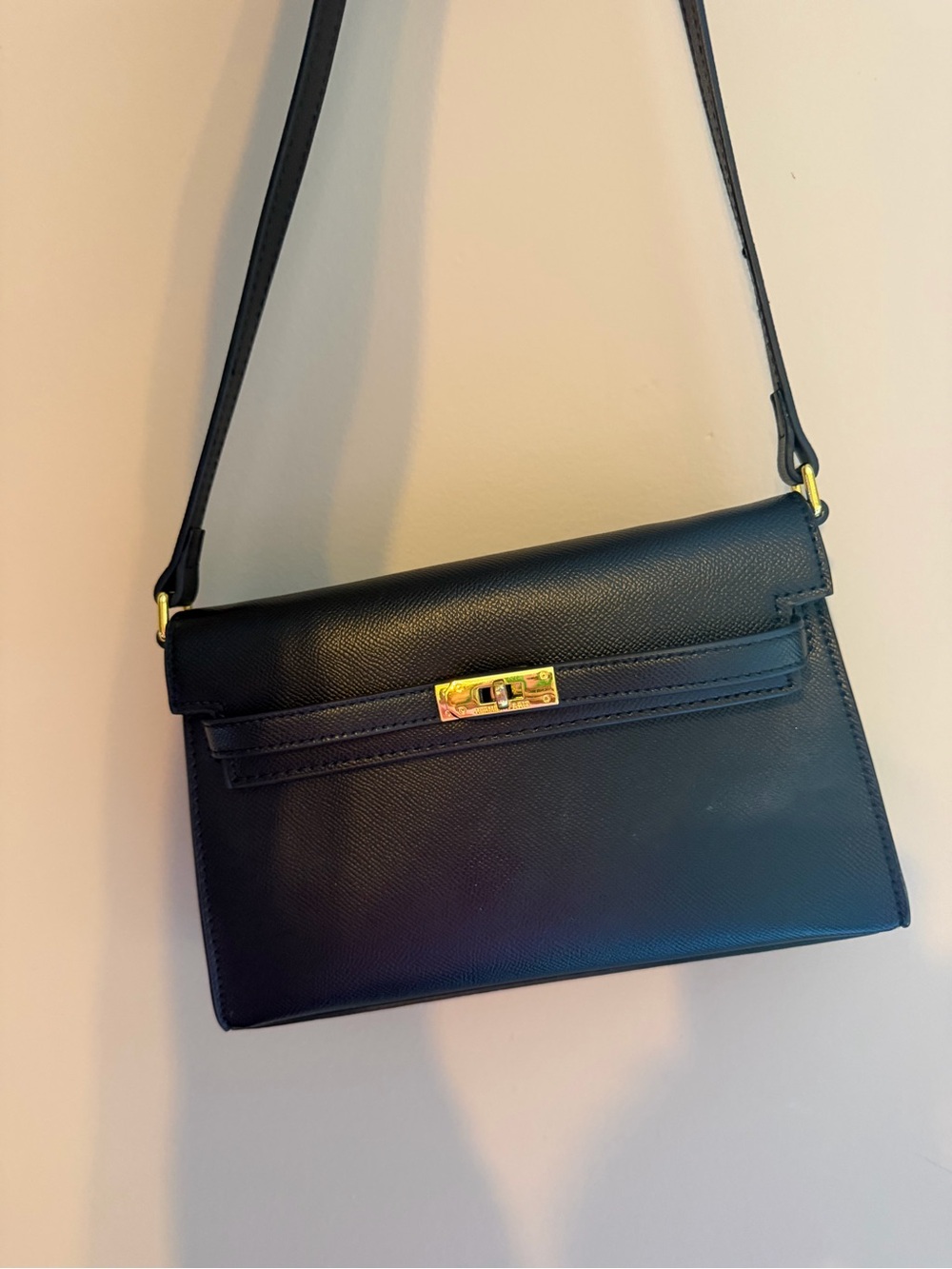 Classic Black Leather Shoulder Bag with Gold Hardware